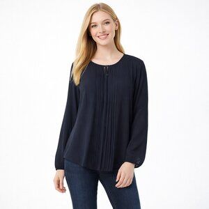 NWT White House Black Market Celeste Blouse Pintuck Front Black 14 #A1641